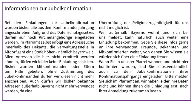 Jubelkonfirmation Info